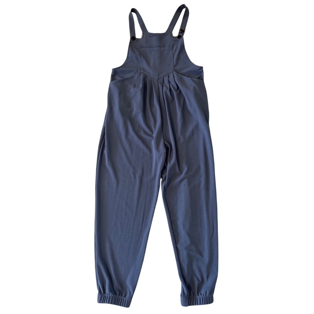 Halara Slate Blue Waffle Knit Jogger Overalls Bib Jumpsuit Womens Medium Tall